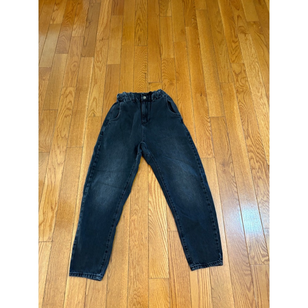Zara Mom Jeans Women's‎ Black Denim High Rise Elastic Waist Relaxed Fit size 00
